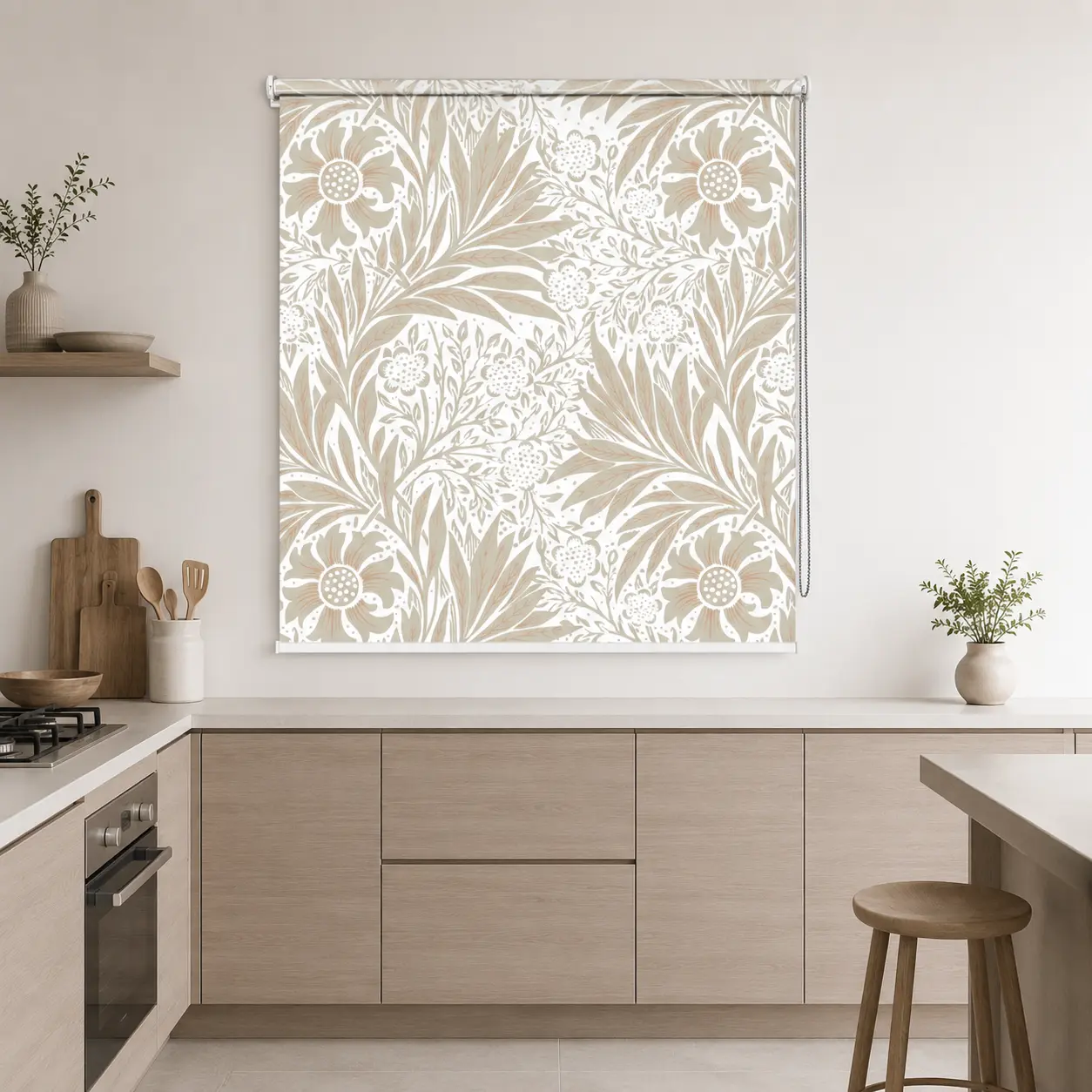 Beige Botanical Floral Printed Roller Blind for Kitchen, Living Room & Bedroom 1 Beige Botanical Floral Printed Roller Blind for Kitchen, Living Room & Bedroom