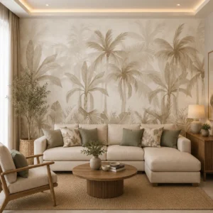 Beige Botanical Palm Tree Wallpaper