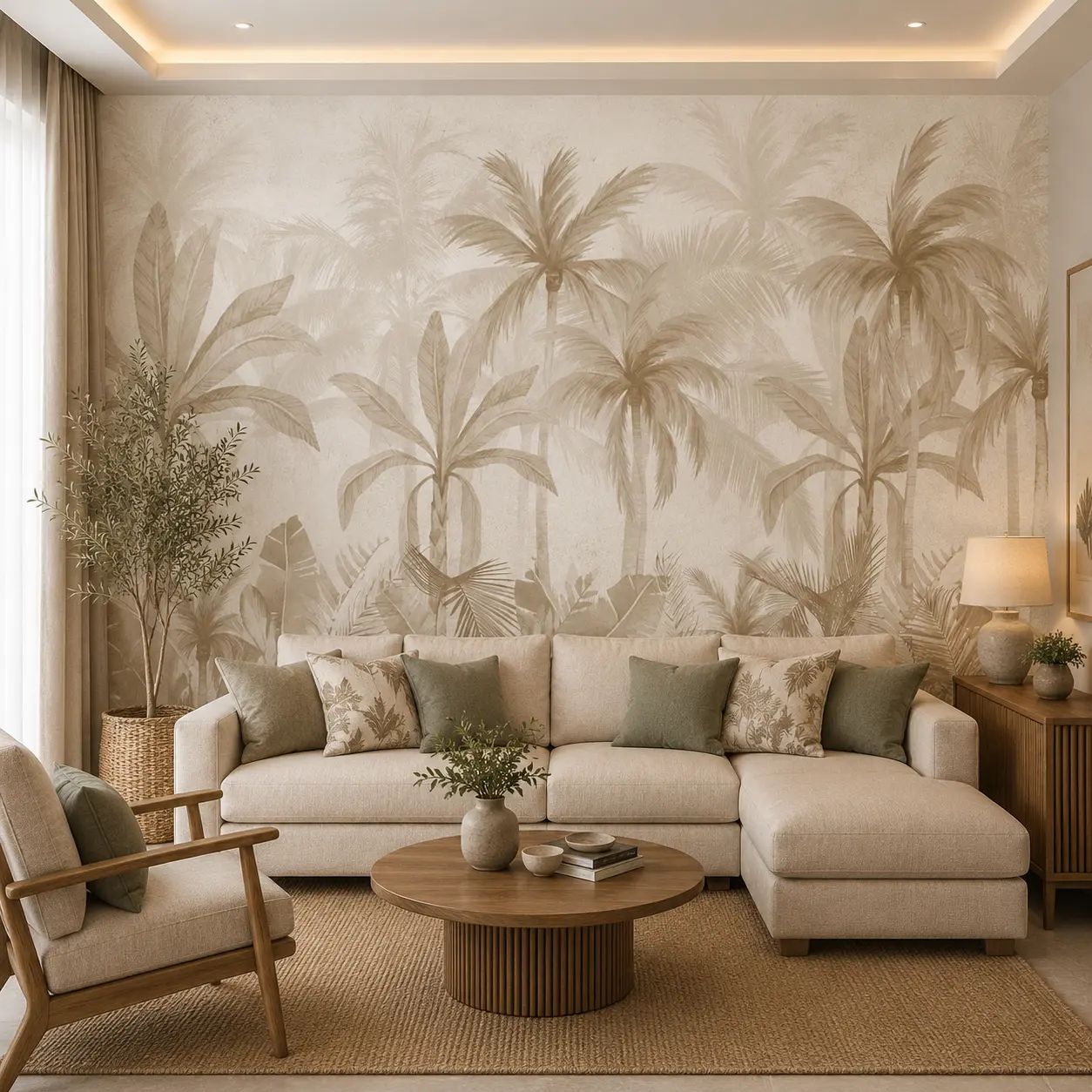 Beige Botanical Palm Tree Wallpaper 1 Beige Botanical Palm Tree Wallpaper