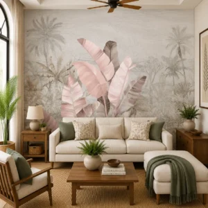 Blush Tropical Banana Leaf Botanical Wallpaper