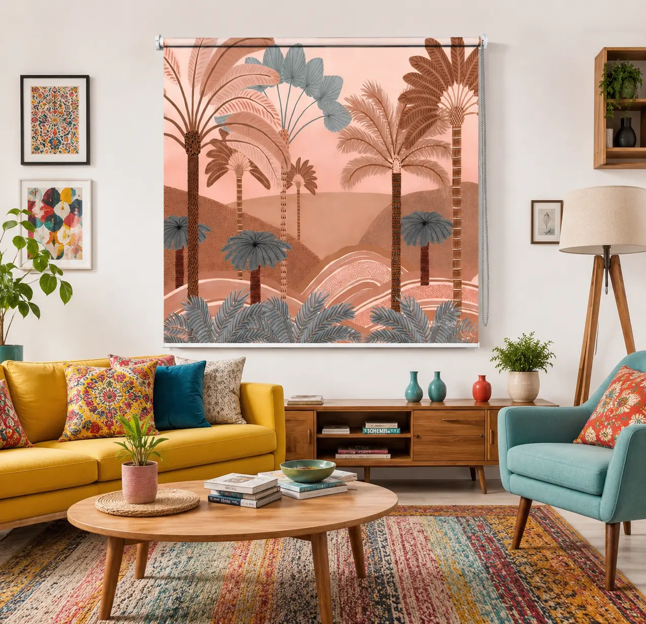Boho, Tropical Palm Printed Roller Blind for Window 1 Boho, Tropical Palm 3D Printed Roller Blind for Window