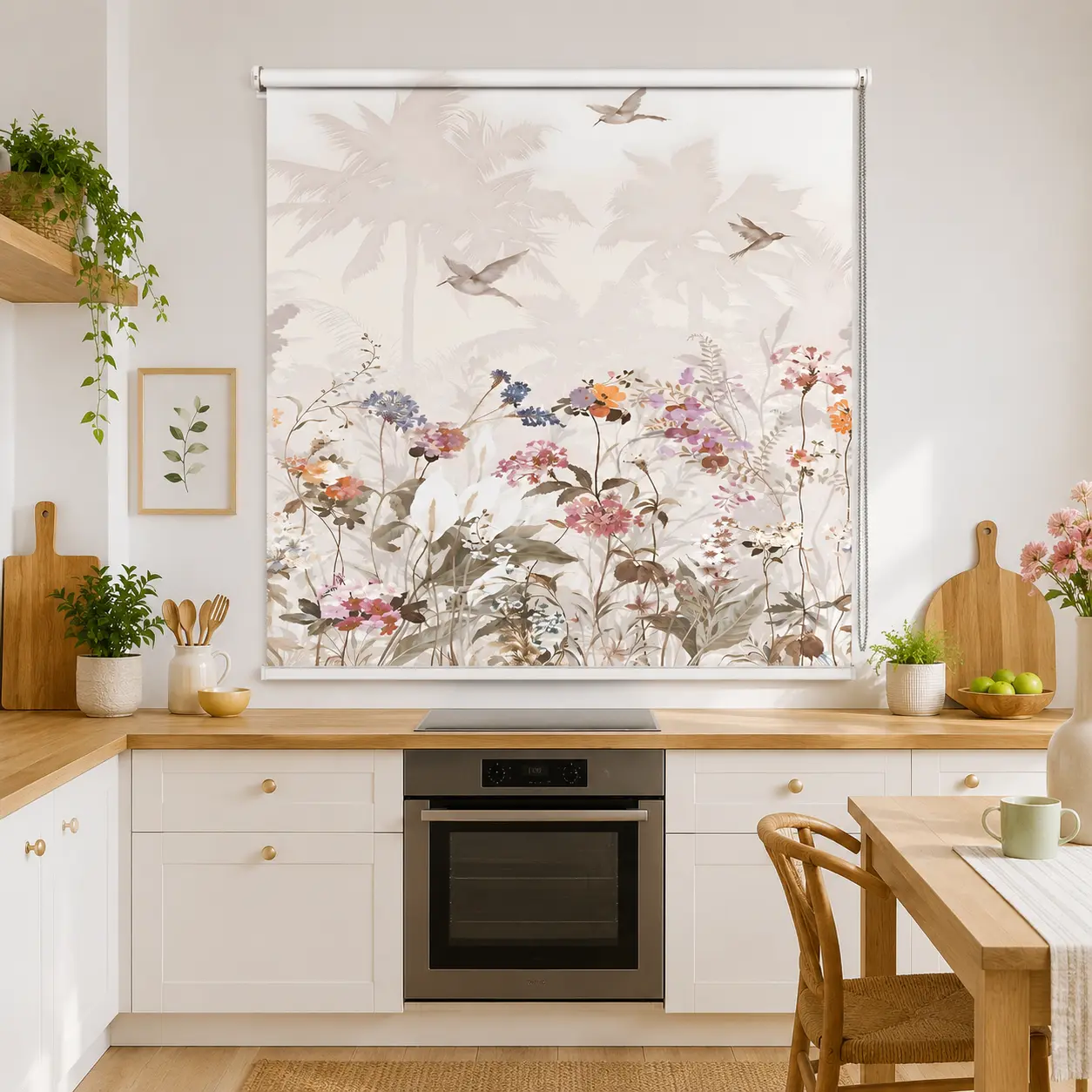 Botanical Floral, Vintage Wildflower & Bird Printed Roller Blind 1 Botanical Floral, Vintage Wildflower & Bird Printed Roller Blind