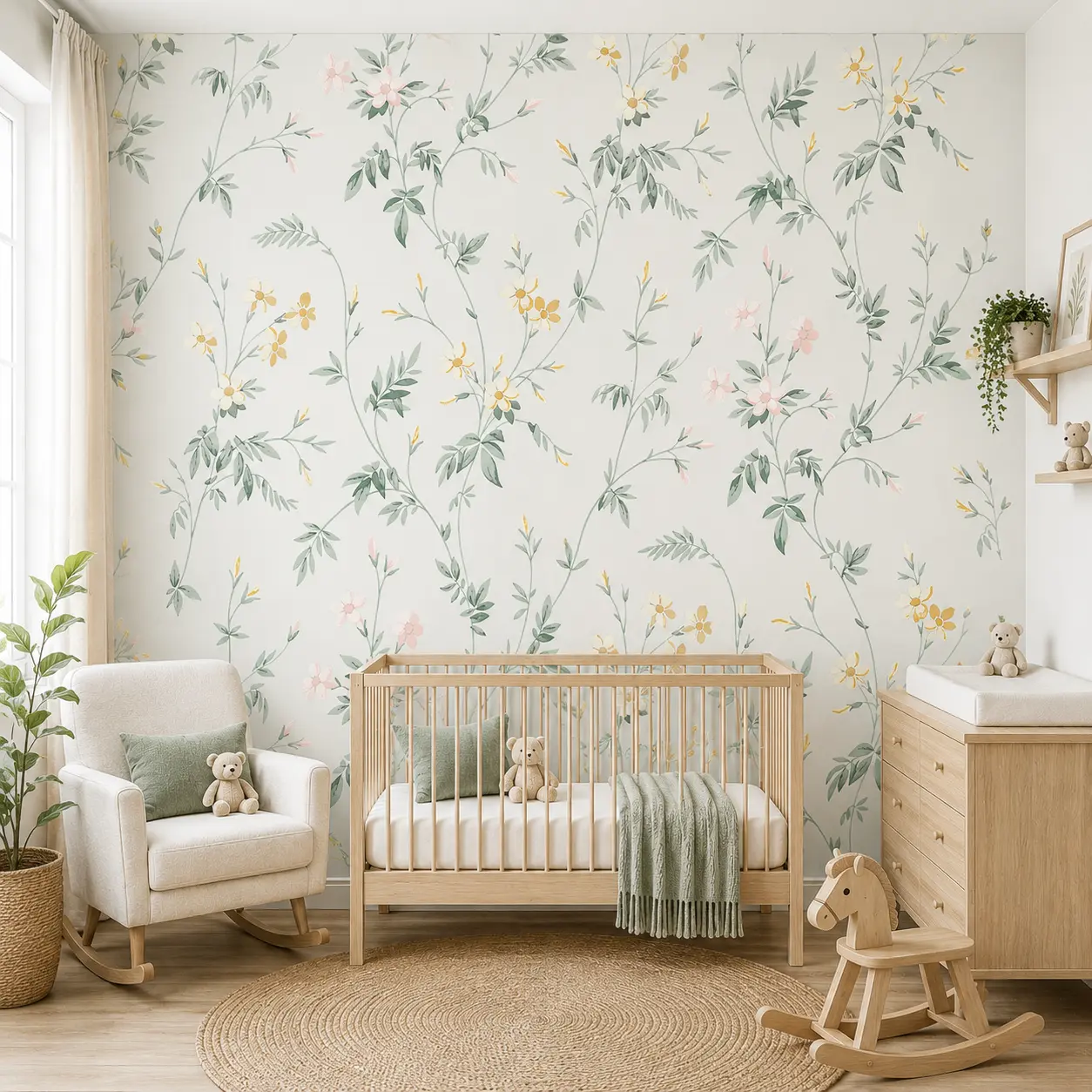 Botanical Pastel Wildflower Nursery Wallpaper 1 Botanical Pastel Wildflower Nursery Wallpaper