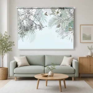 Botanical Tropical Blue & Sage Leaf Print Floral Roller Blind