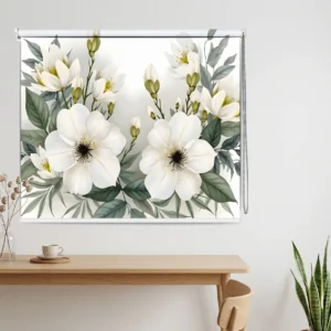 Botanical White Floral Printed Roller Blind