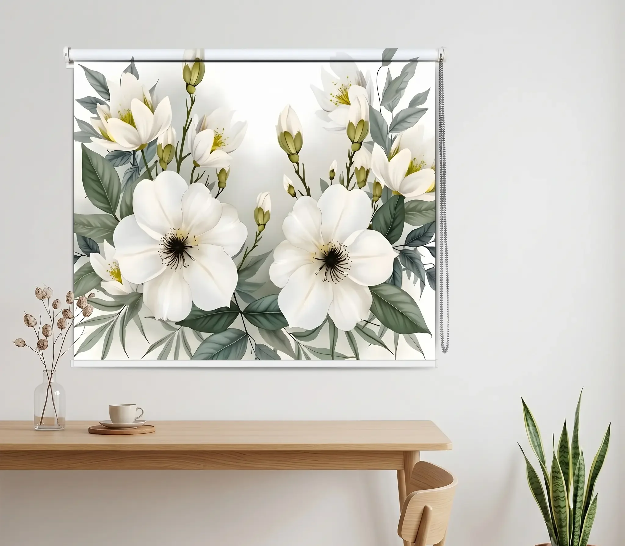 Botanical White Floral Printed Roller Blind 1 Botanical White Floral Printed Roller Blind