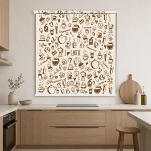 Coffee-Themed Printed Roller Blind for Cafe Window