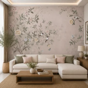 Elegant Vintage Floral Bird Wallpaper with Blossoms & Songbirds