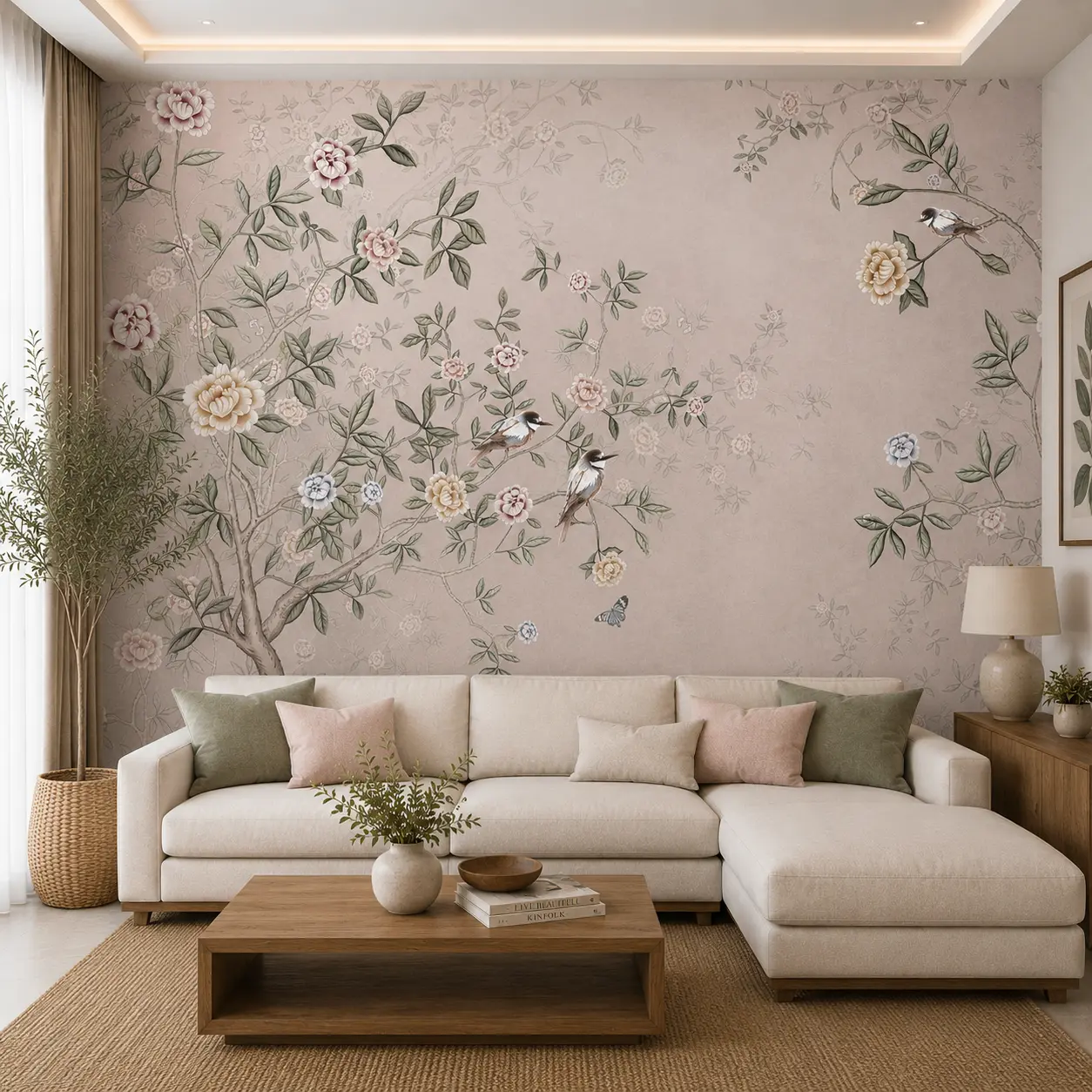 Elegant Vintage Floral Bird Wallpaper with Blossoms & Songbirds 1 Elegant Vintage Floral Bird Wallpaper with Blossoms & Songbirds