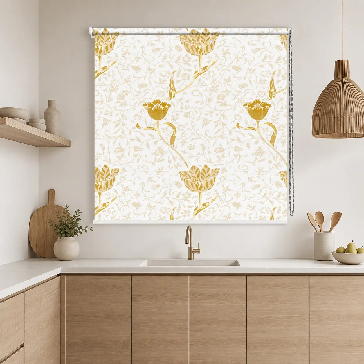Golden Floral Printed Roller Blind 1 Golden Floral Printed Roller Blind
