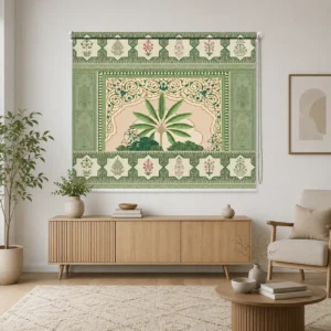 Green Vintage Botanical Palm Printed Roller Blind for Window