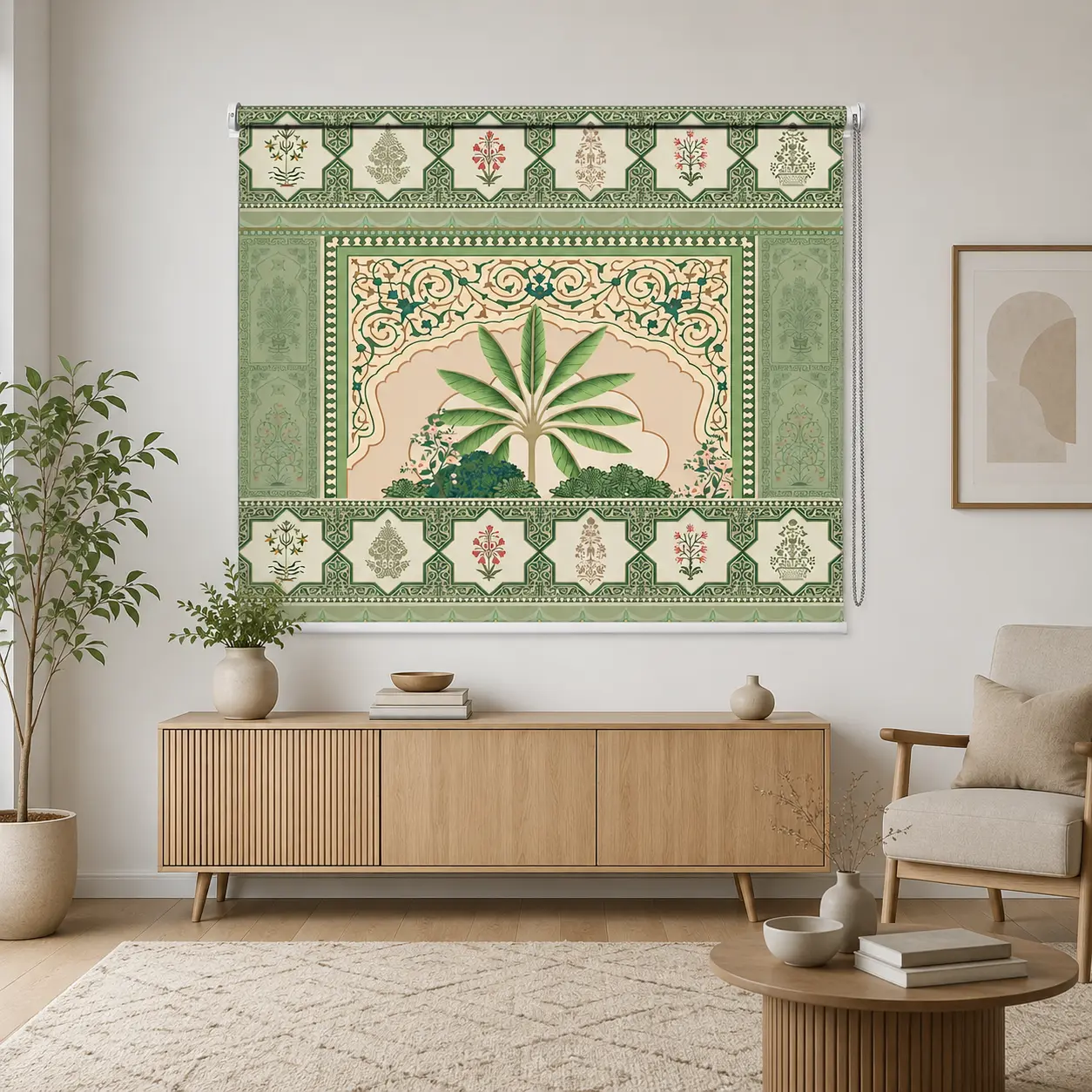 Green Vintage Botanical Palm Printed Roller Blind for Window 1 Green Vintage Botanical Palm Printed Roller Blind for Window