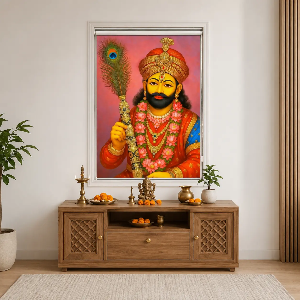 Khatu Shyam Ji Peacock Feather Roller Blind for Mandir 1 Khatu Shyam Ji Peacock Feather Roller Blind for Mandir