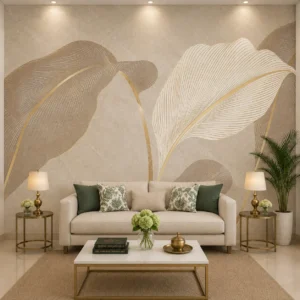 Luxury Beige Gold Abstract Tropical Leaf Wallpaper