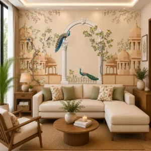 Luxury Peacock Palace Garden Wallpaper – Mughal Botanical Mural