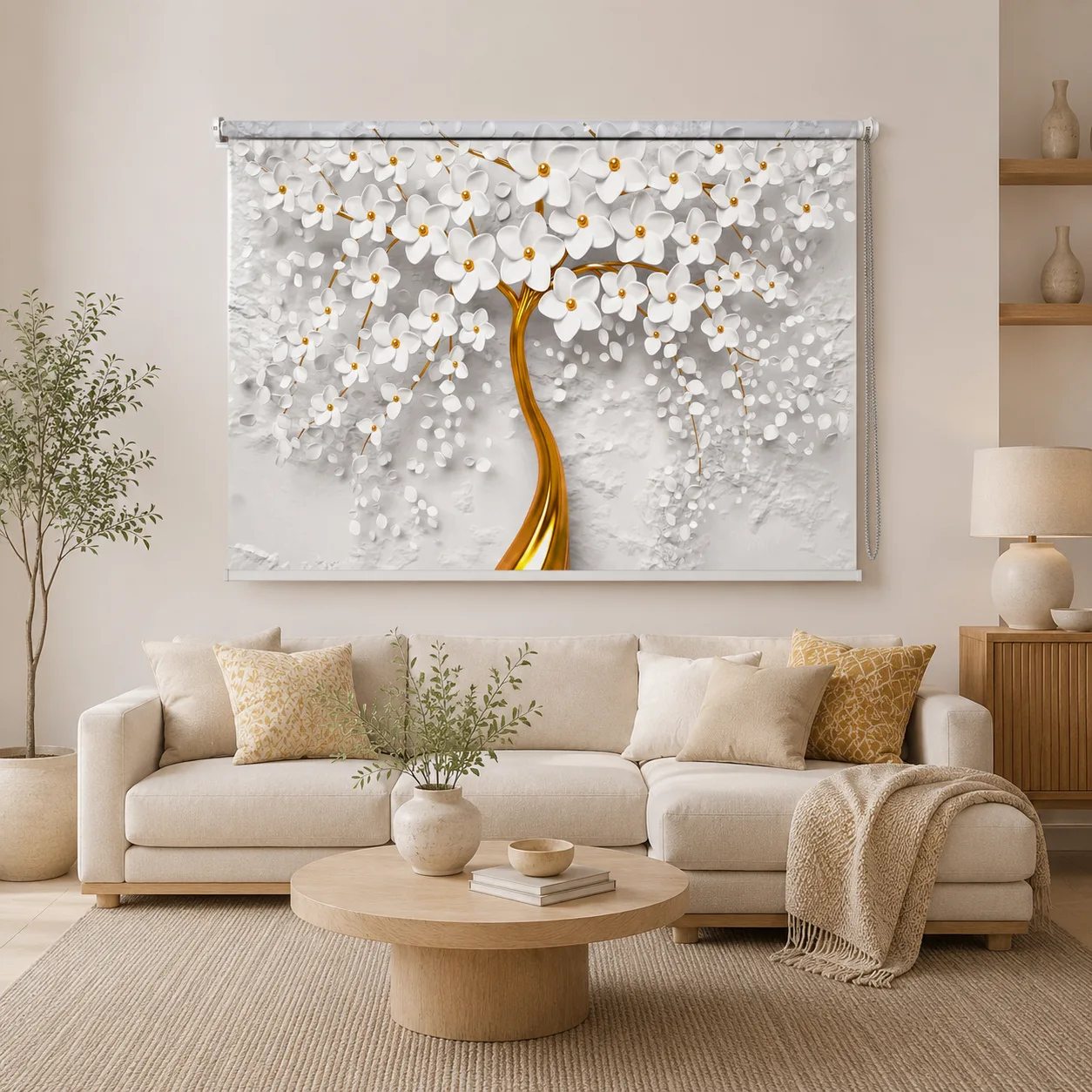 Luxury White Blossom Tree Floral Printed Roller Blind for Window 1 Luxury White Blossom Tree Roller Blind