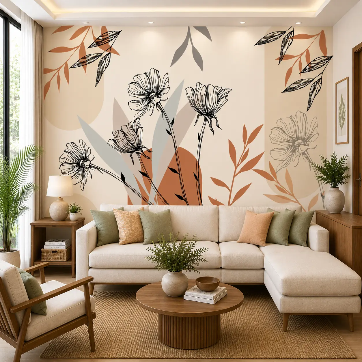 Minimalist Floral Line Art Wall Mural Wallpaper 1 Minimalist Floral Line Art Wall Mural Wallpaper