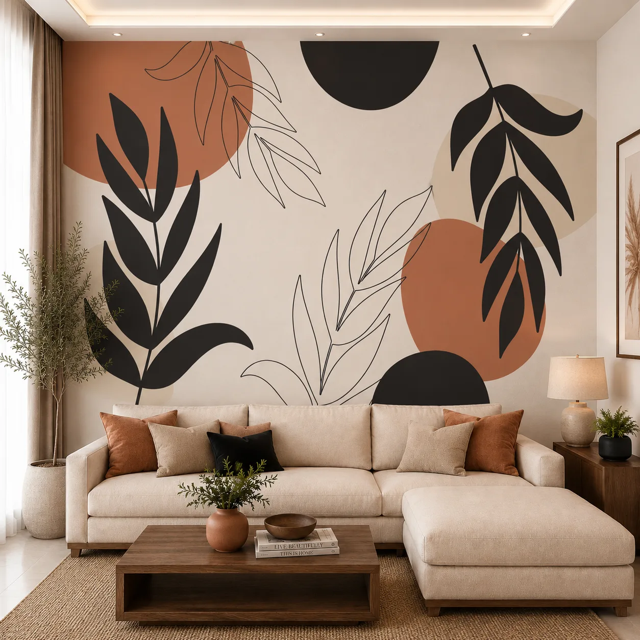 Modern Abstract Black Leaf & Terracotta Design Wallpaper 1 Modern Abstract Black Leaf & Terracotta Design Wallpaper