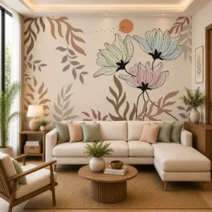 Modern Abstract Botanical Floral Line Art Wallpaper