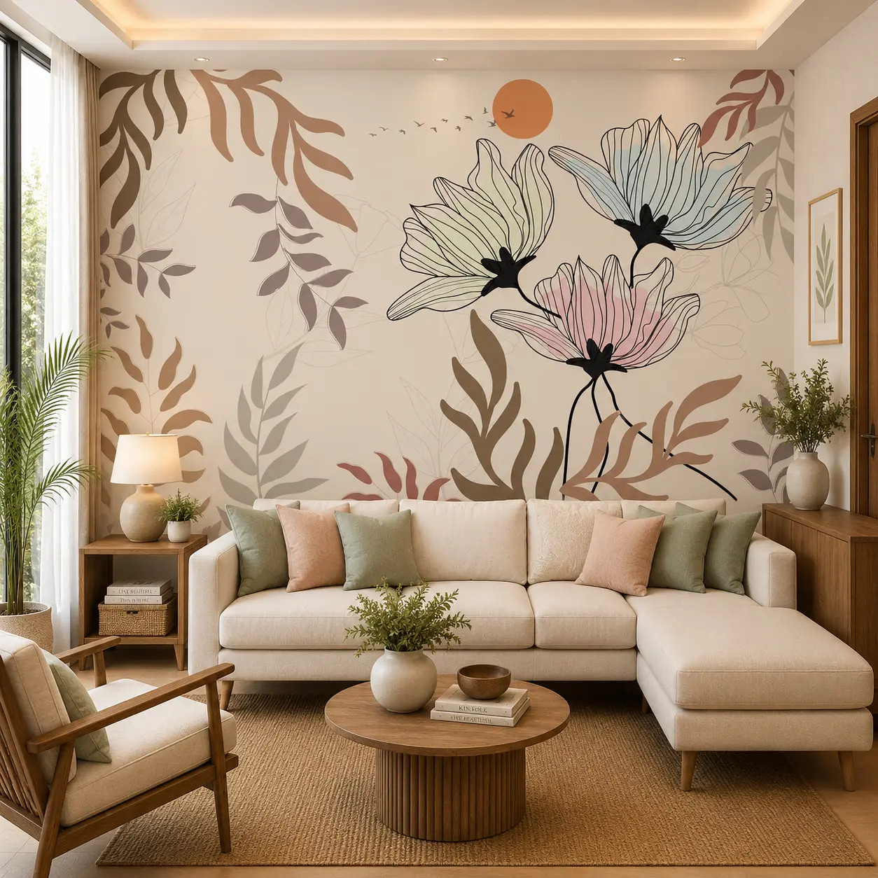 Modern Abstract Botanical Floral Line Art Wallpaper 1 Modern Abstract Botanical Floral Line Art Wallpaper