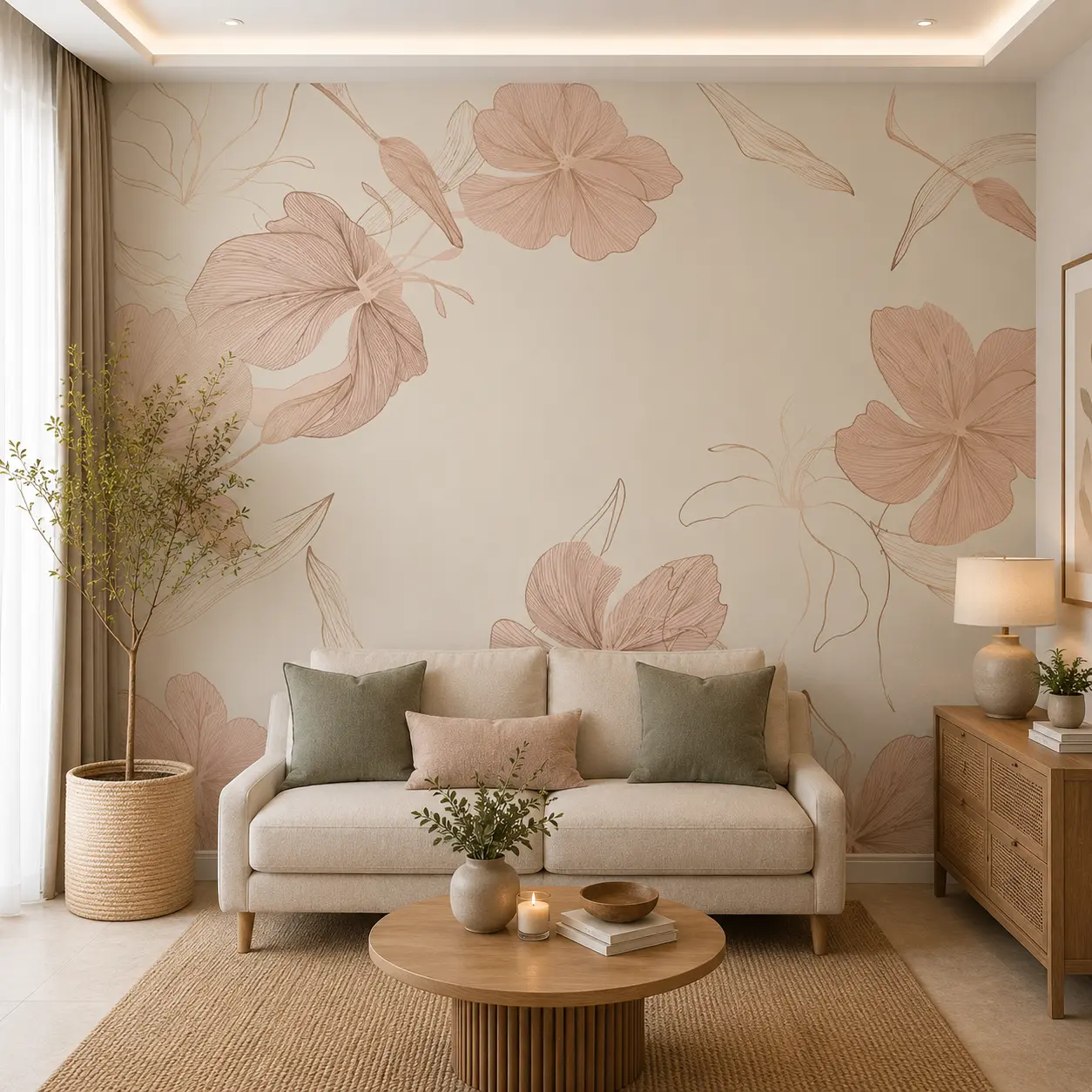 Modern Minimalist Botanical Blush Floral Line Art Wallpaper 1 Modern Minimalist Botanical Blush Floral Line Art Wallpaper