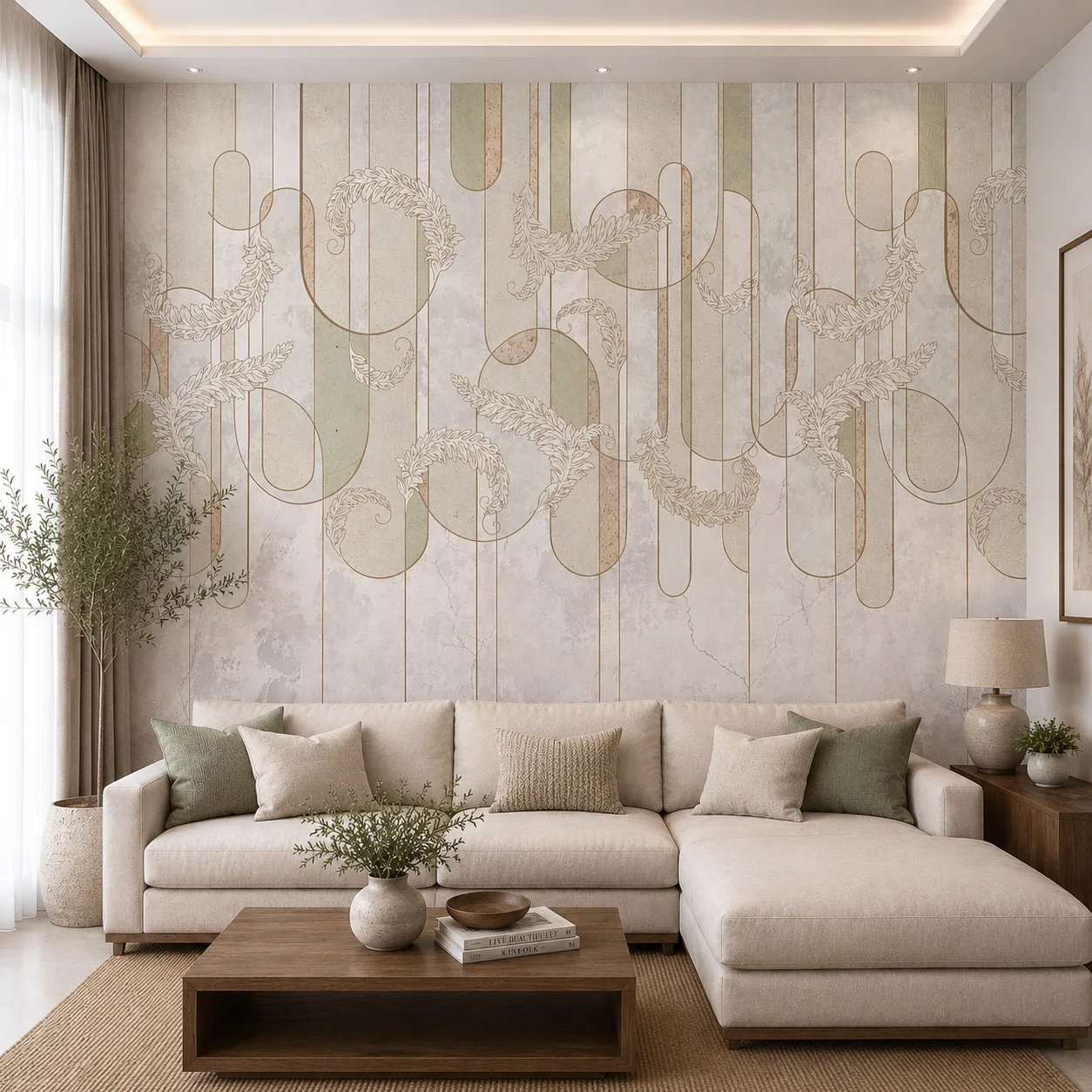 Modern Organic Geometric Feather Line Art Wallpaper 1 Modern Organic Geometric Feather Line Art Wallpaper