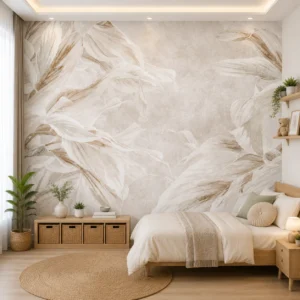 Neutral Beige Tropical Botanical Leaf Wallpaper