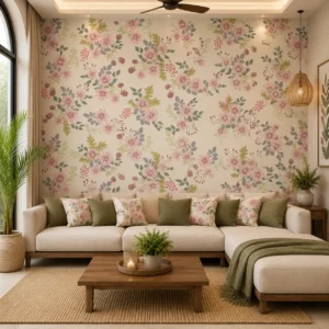 Pastel Soft Pink Wildflower Botanical Wallpaper