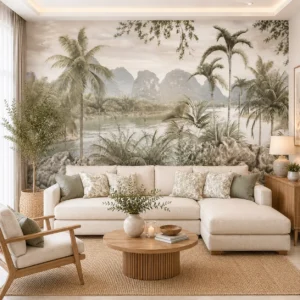 Tropical Paradise Landscape Wallpaper with Panoramic Palm Tree