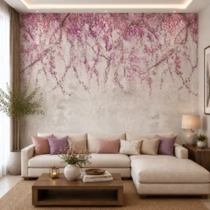 Vintage Botanical Pink Cascading Blossom Wallpaper