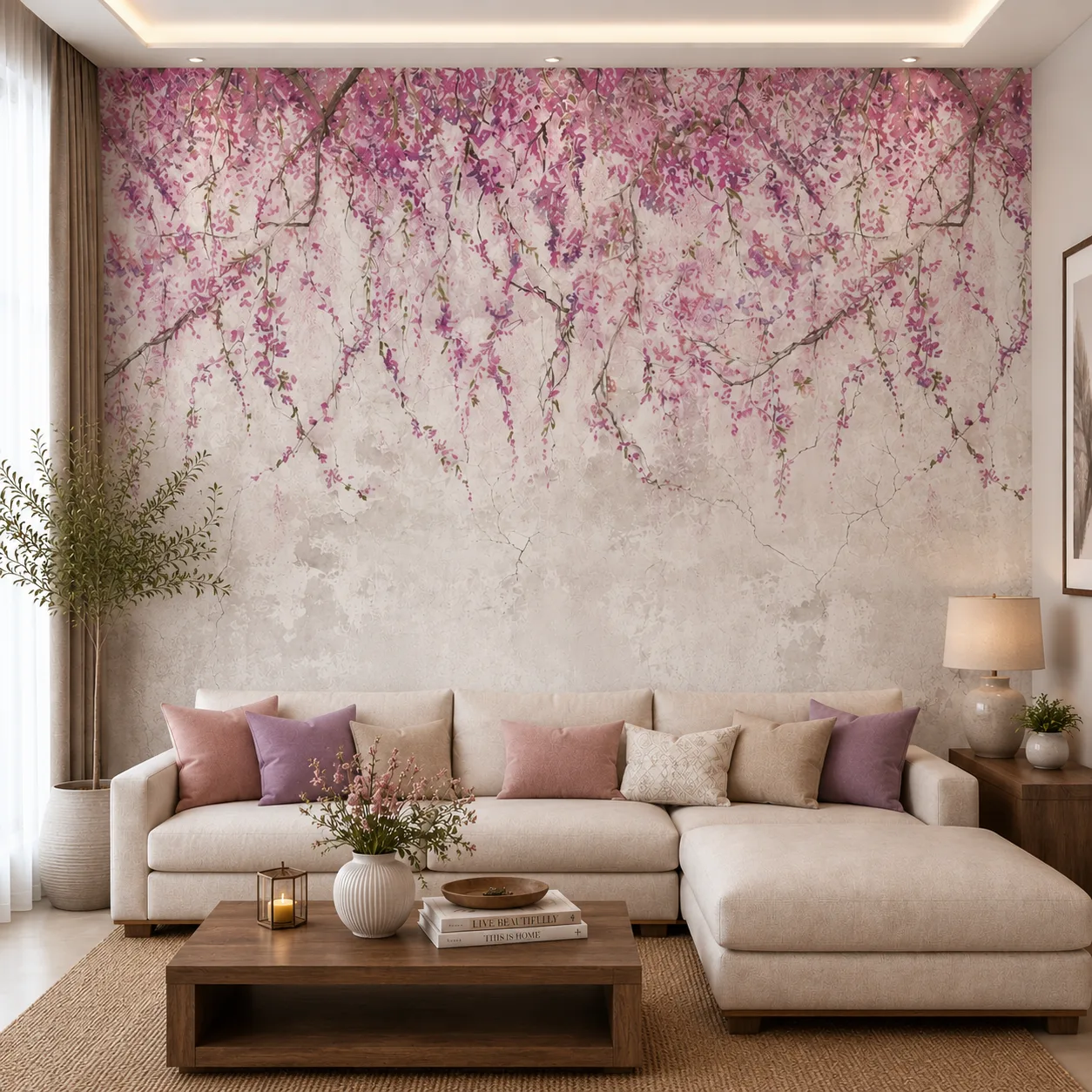Vintage Botanical Pink Cascading Blossom Wallpaper 1 Vintage Botanical Pink Cascading Blossom Wallpaper