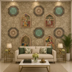 Vintage Floral & Indian Miniature Art Wallpaper