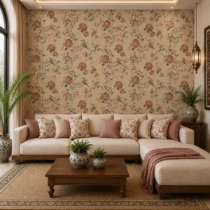 Vintage Floral & Songbird Wallpaper
