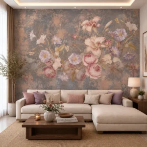 Vintage Romantic Pink & Lavender Floral Bouquet Wallpaper