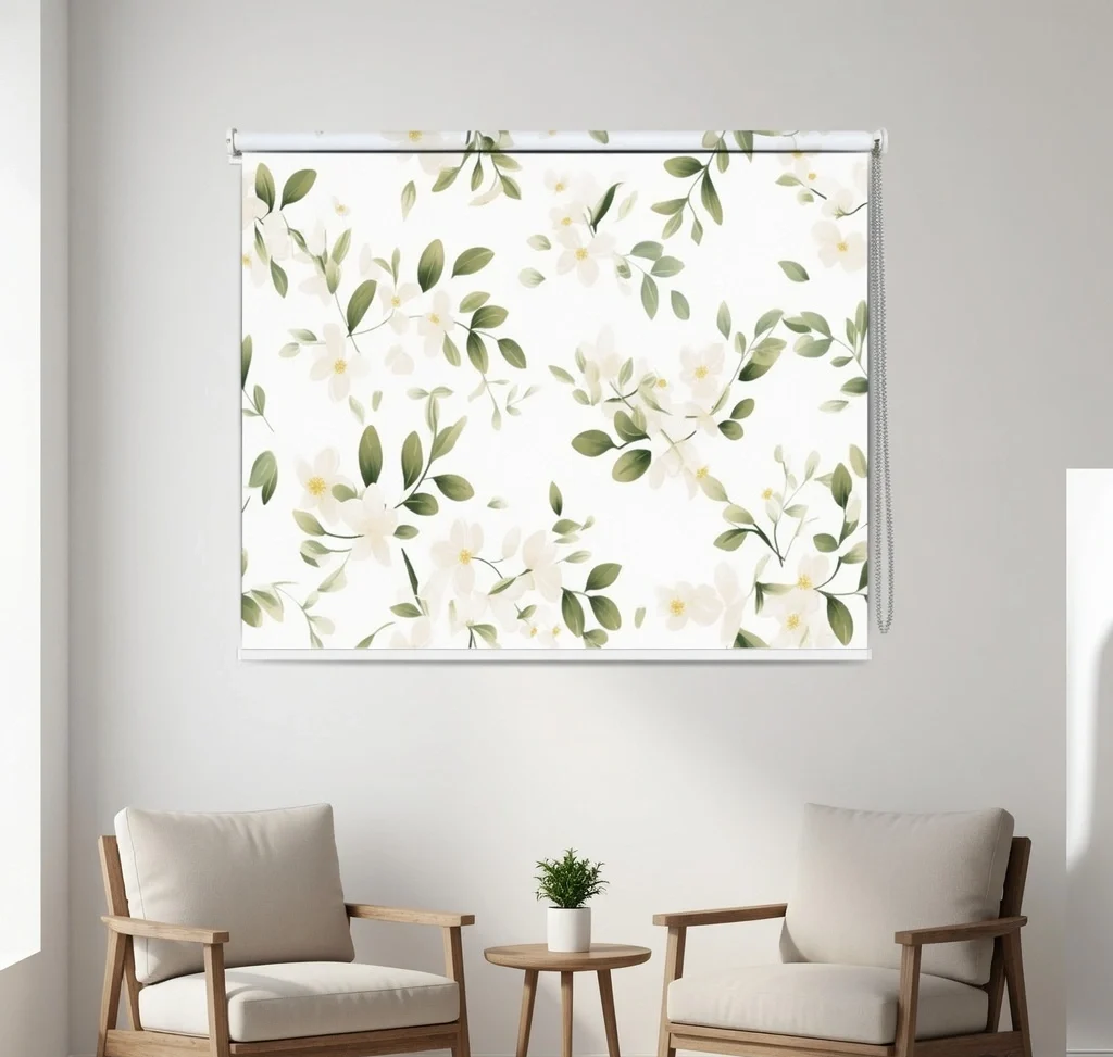 White Blossom Floral Printed Roller Blind 1 White Blossom Floral Printed Roller Blind