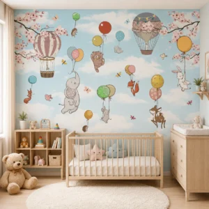 Animal Hot Air Balloon Wallpaper for Nursery