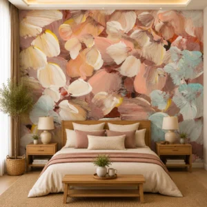 Artistic, Warm Pastel Floral Brushstroke Wallpaper with Petal Texture