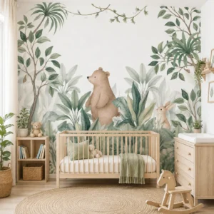 Bear & Bunny Woodland Nursery Kids Wallpaper