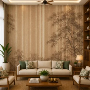 Beige Forest, Vintage Woodland Tree Wallpaper