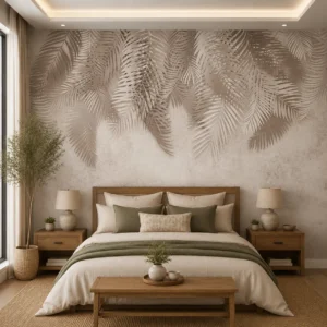 Beige, Modern Tropical Palm Leaf Wallpaper