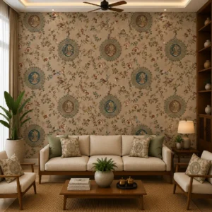 Bird & Bloom, Vintage Indian Floral Medallion Wallpaper