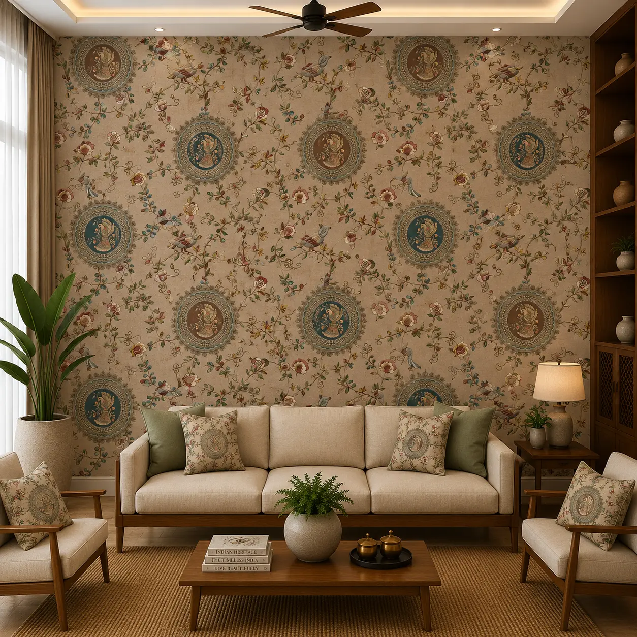 Bird & Bloom, Vintage Indian Floral Medallion Wallpaper 1 Bird & Bloom, Vintage Indian Floral Medallion Wallpaper