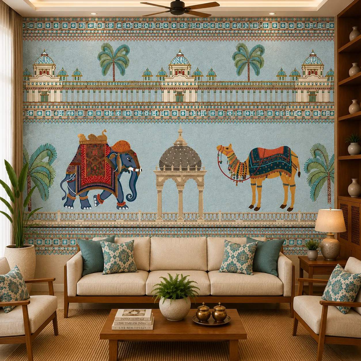 Blue Heritage, Blue Indian Elephant & Camel Palace Wallpaper 1 Blue Heritage, Blue Indian Elephant & Camel Palace Wallpaper