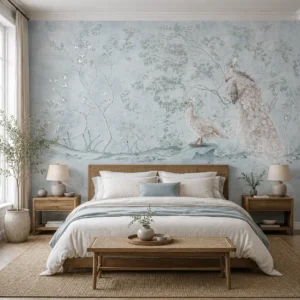 Chinoiserie, Serene Oriental Peacock Garden Wallpaper