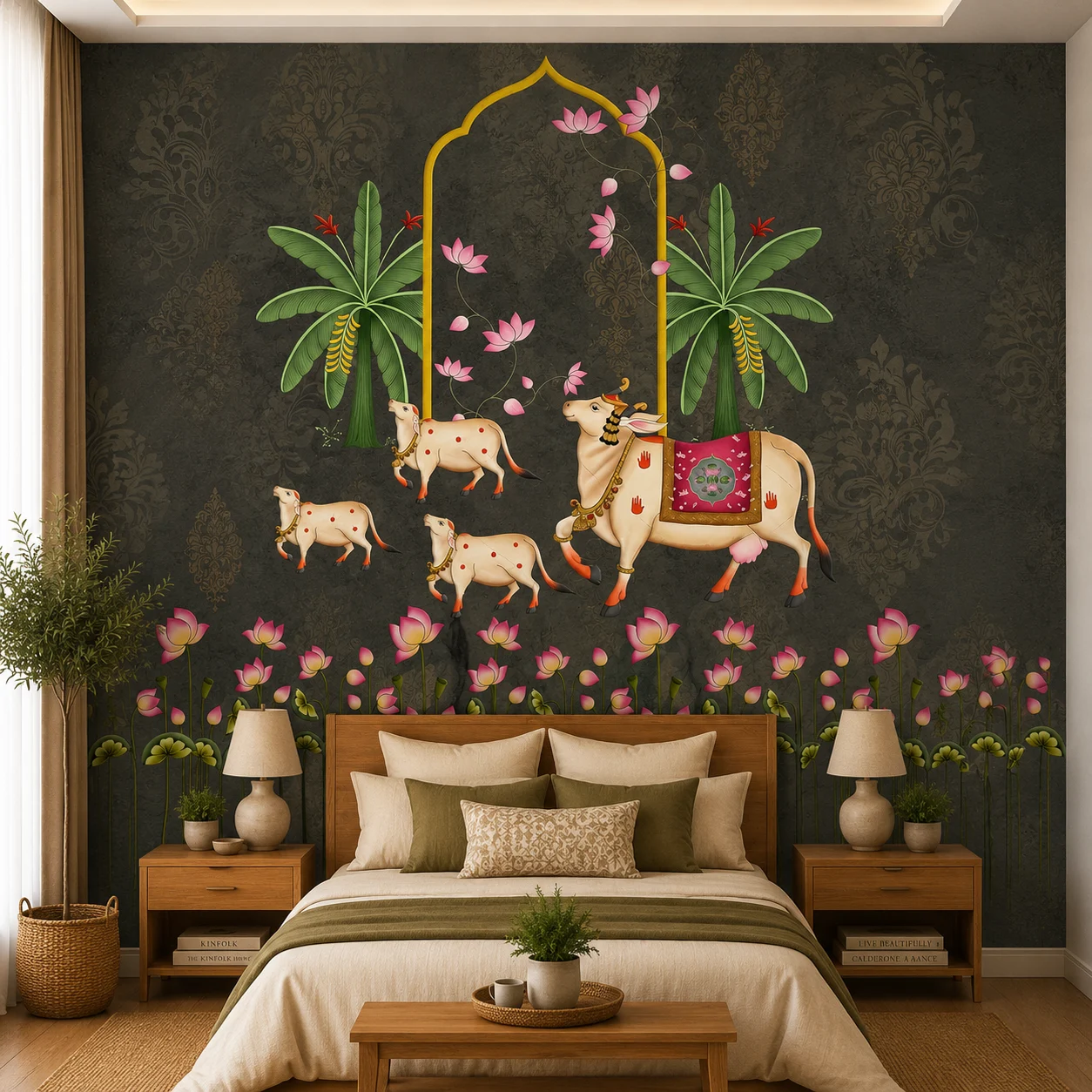 Dark Heritage, Indian Cow & Calf Lotus Wallpaper 1 Dark Heritage, Indian Cow & Calf Lotus Wallpaper
