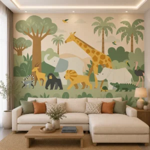 Giraffe & Elephant Safari Jungle Wallpaper for Kids