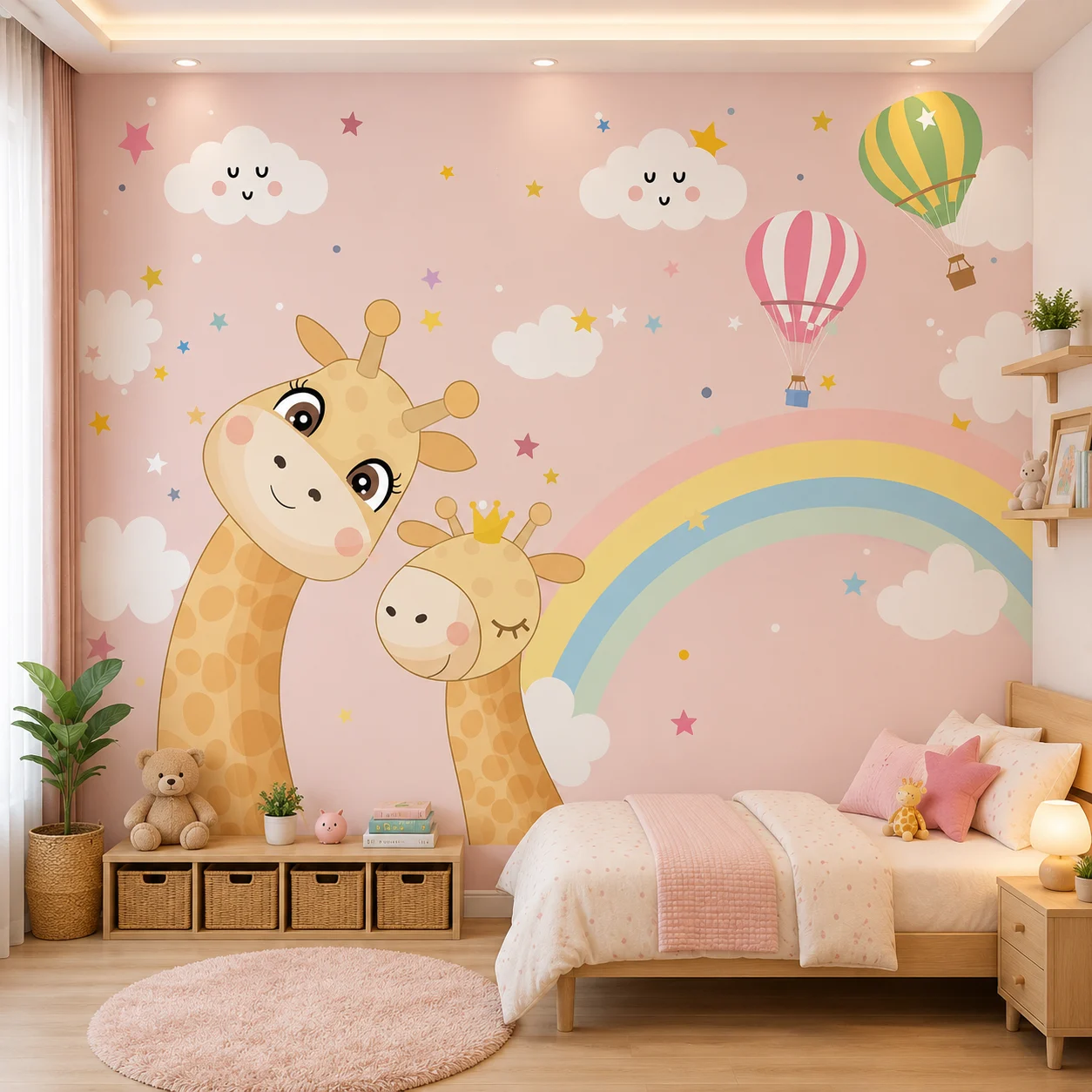 Giraffe Rainbow Kids Wallpaper with Hot Air Balloons & Clouds 1 Giraffe Rainbow Kids Wallpaper with Hot Air Balloons & Clouds
