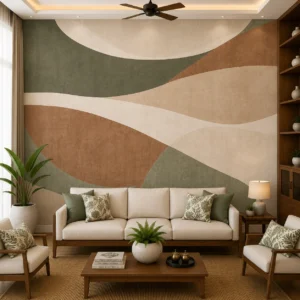 Green, Beige & Terracotta, Abstract Wave Wallpaper