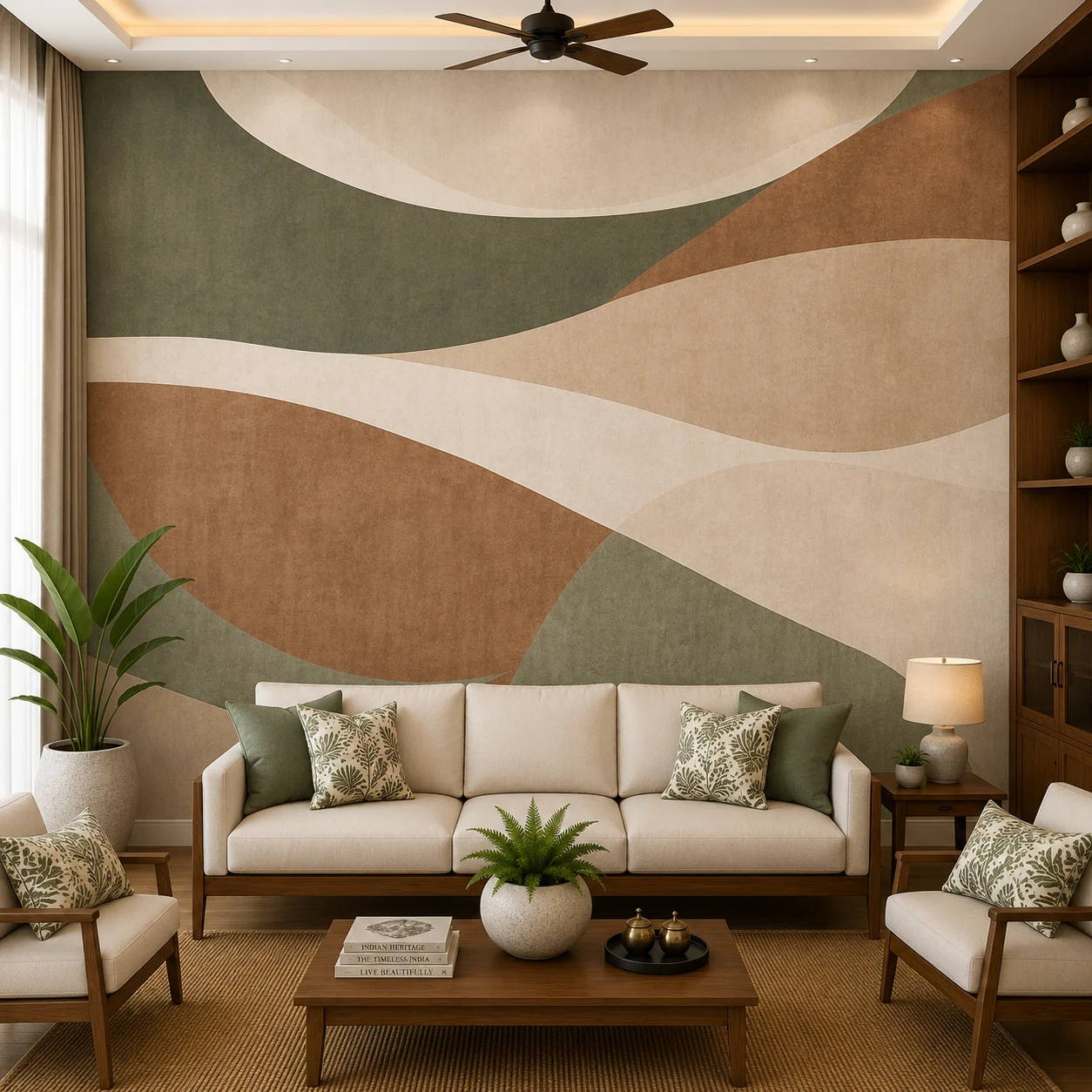 Green, Beige & Terracotta, Abstract Wave Wallpaper 1 Green, Beige & Terracotta, Abstract Wave Wallpaper