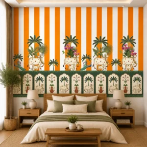 Indian Cow & Palm Tree Wallpaper for Temple